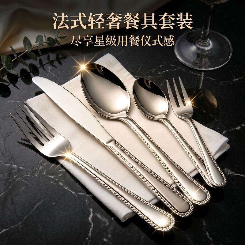 Cross-Border New Product Stainless Steel Lace-Edged Wheat Ear Knife, Fork, Spoon Restaurant Hotel Steak Knife Dessert Spoon and Fork Five-Piece Cutlery Set Cross-Border New Product Stainless Steel Lace-Edged Wheat Ear Knife, Fork, Spoon Restaurant Hotel Steak Knife Dessert Spoon and Fork Five-Piece Cutlery Set