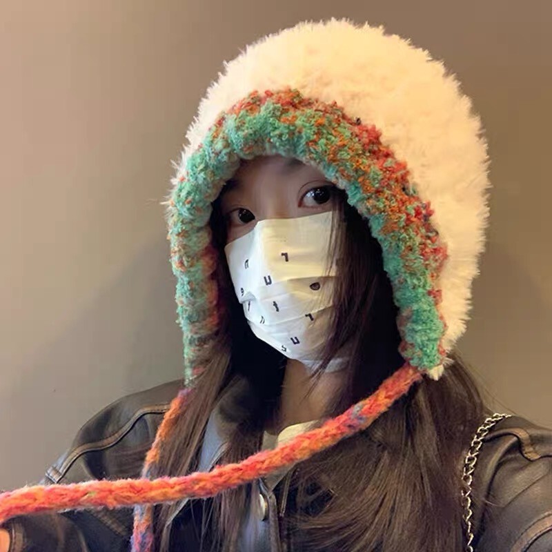手工大头围毛绒针织帽显脸小帽子女韩版毛线帽保暖护耳帽可斜挎帽|undefined