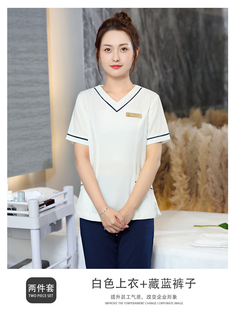 22303 "short sleeve" white coat + navy blue pants