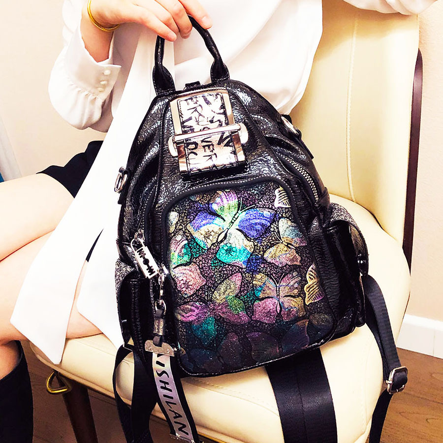 1157-22 Rindsleder Schmetterling Mode Internet Beliebte Rucksack Lare Kapazität Reise Personalisierte Briht Leder frauen_voghion.com