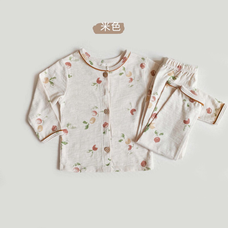 男女童奥戴尔竹节棉森系家居服套装宝宝柔软春秋童韩国睡衣两|undefined