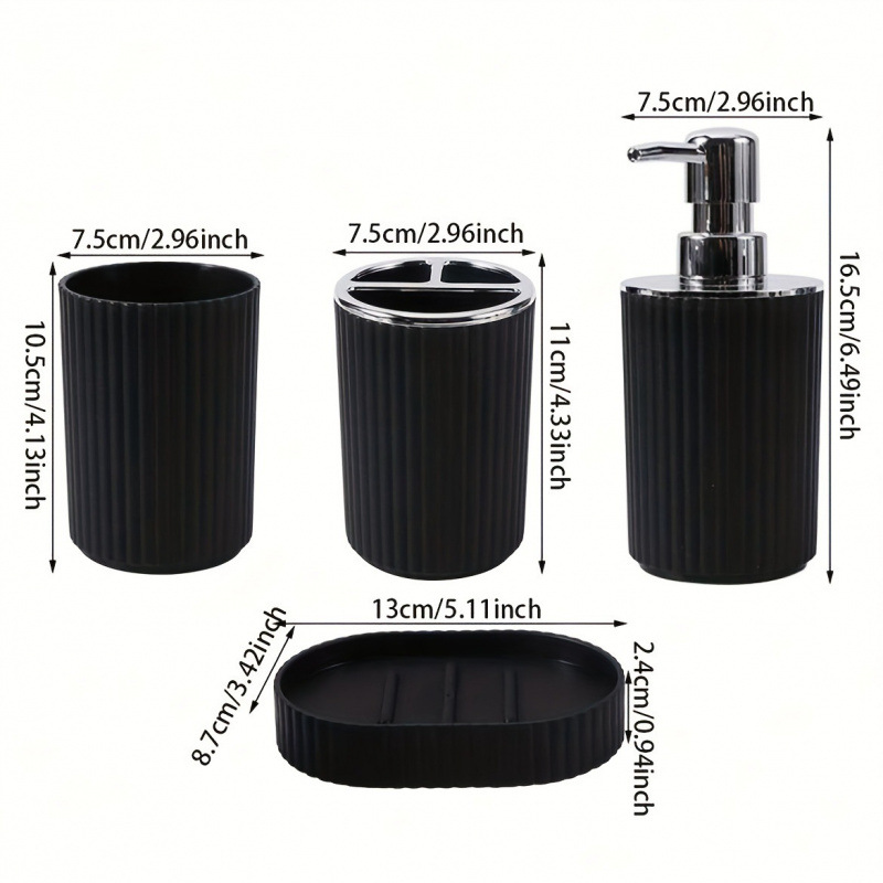 Black Bathroom Kit 4pcs / Set Lotion Bottle Toothbrush Cepillo de dientes transfronterizo