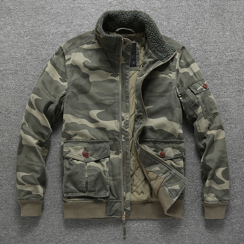 Invierno nuevo estilo chaqueta de mediana edad hombre simple más chaqueta de camuflaje de terciopelo al por mayor chaqueta de hombre casual gruesa cálida otoño