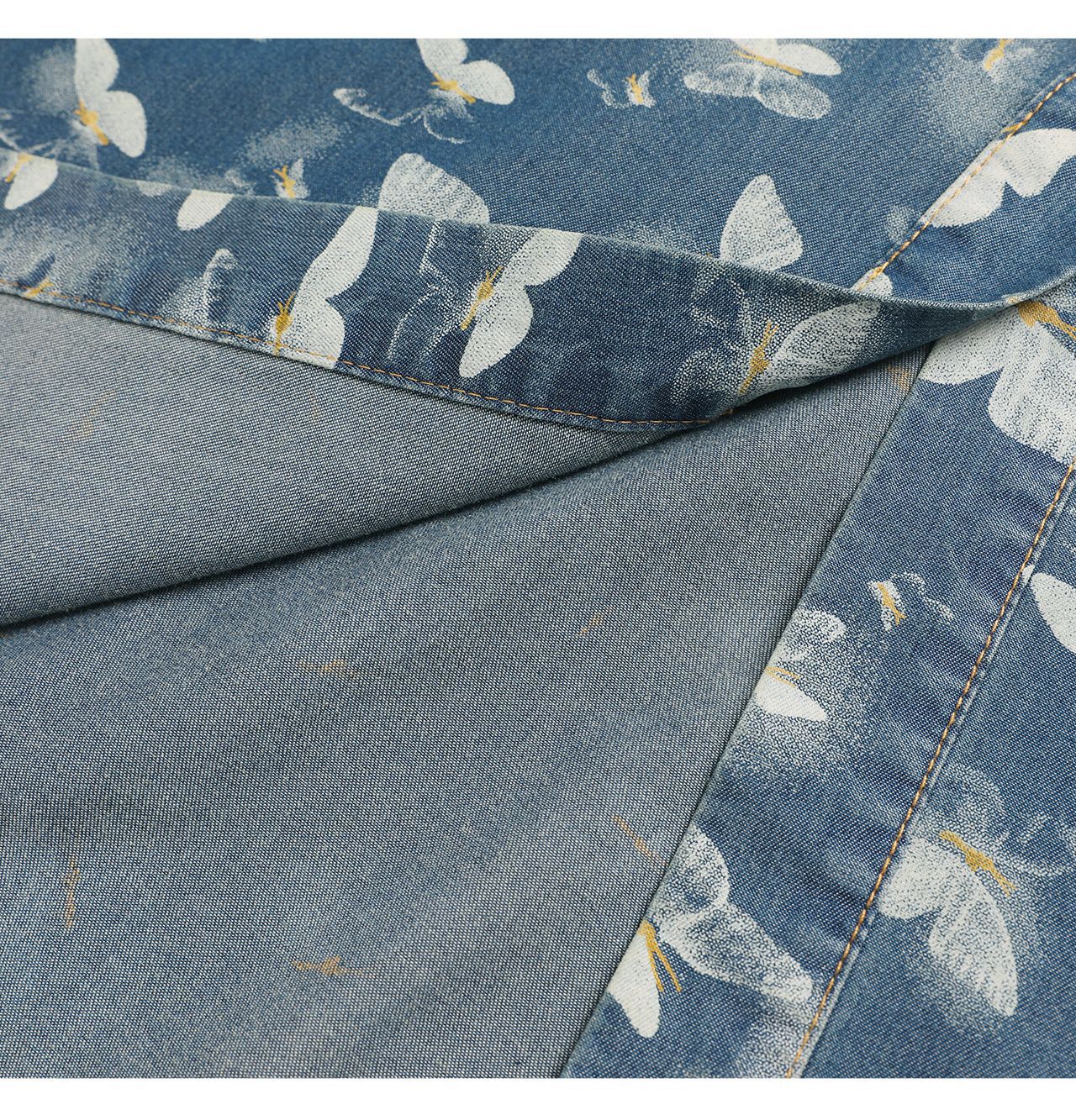 Đầm maxi nữ in họa tiết hoa bướm chất denim nhẹ thắt eo — Cao bồi xanh chi tiết 24