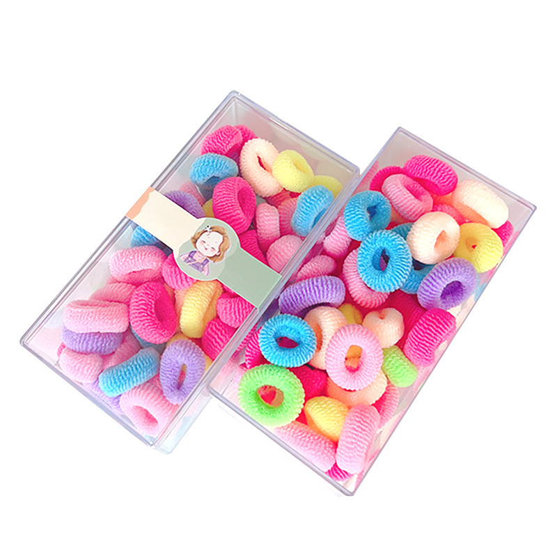 Banda de pelo de toalla suave de algodón color del arco iris 60 piezas en caja cuerda de lazo de pelo de bebé banda de goma para niños no daña el cabello accesorios para el cabello de los niños