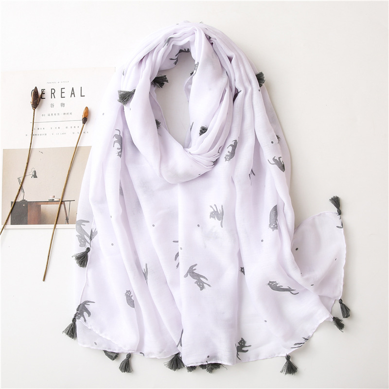 Fashion Shawl Korean Cat Tassel Shawl Silk Scarf display picture 1