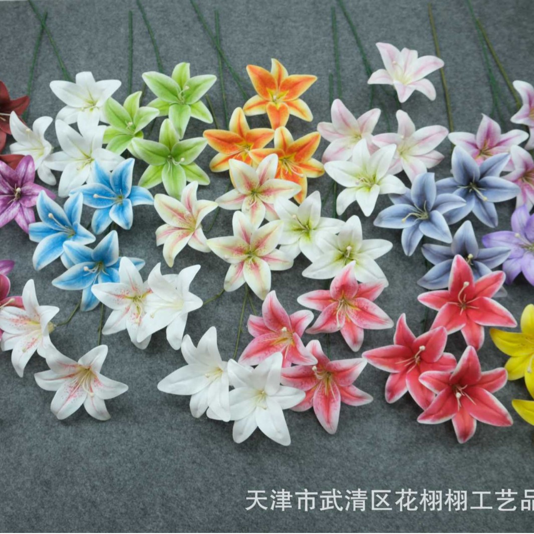 Simulated 3-Head Lily Silk Bouquet for Wedding Decoration, Living Room Decoration, Floral Art, Foreign Trade Wholesale Plastic Flowers