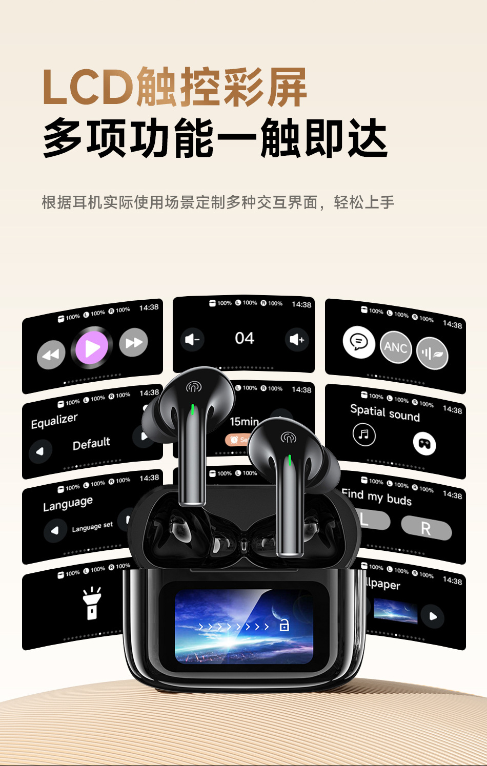 Yongwei AI Smart Translation Bluetooth Earbuds 2026 New Model Call Noise Reduction Multi-function Touch Color Screen Wireless Earphones