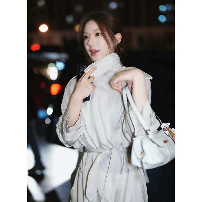 许我耀眼许妍赵露思同款中长名媛风衣外套女春秋季小个子韩式大衣|undefined