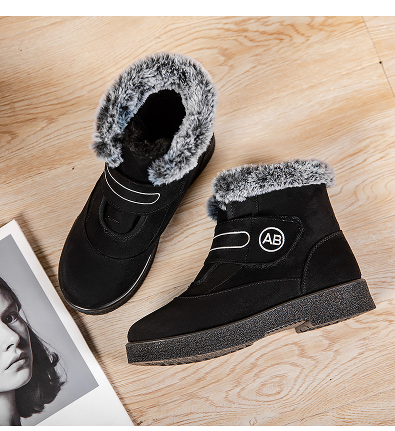 Snow boots slip-on Velcro casual short boots Warm cotton shoes large size and thick_voghion.com
