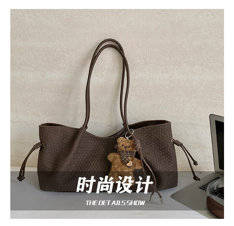 Túi tote nữ cỡ lớn dây rút đơn giản, túi đeo vai kẹp nách đi làm — Màu cà phê Không có mặt dây chuyền, Màu nâu không có mặt dây chuyền, Màu xanh lá cây không có mặt dây chuyền, Đen không có mặt dây chuyền chi tiết 5