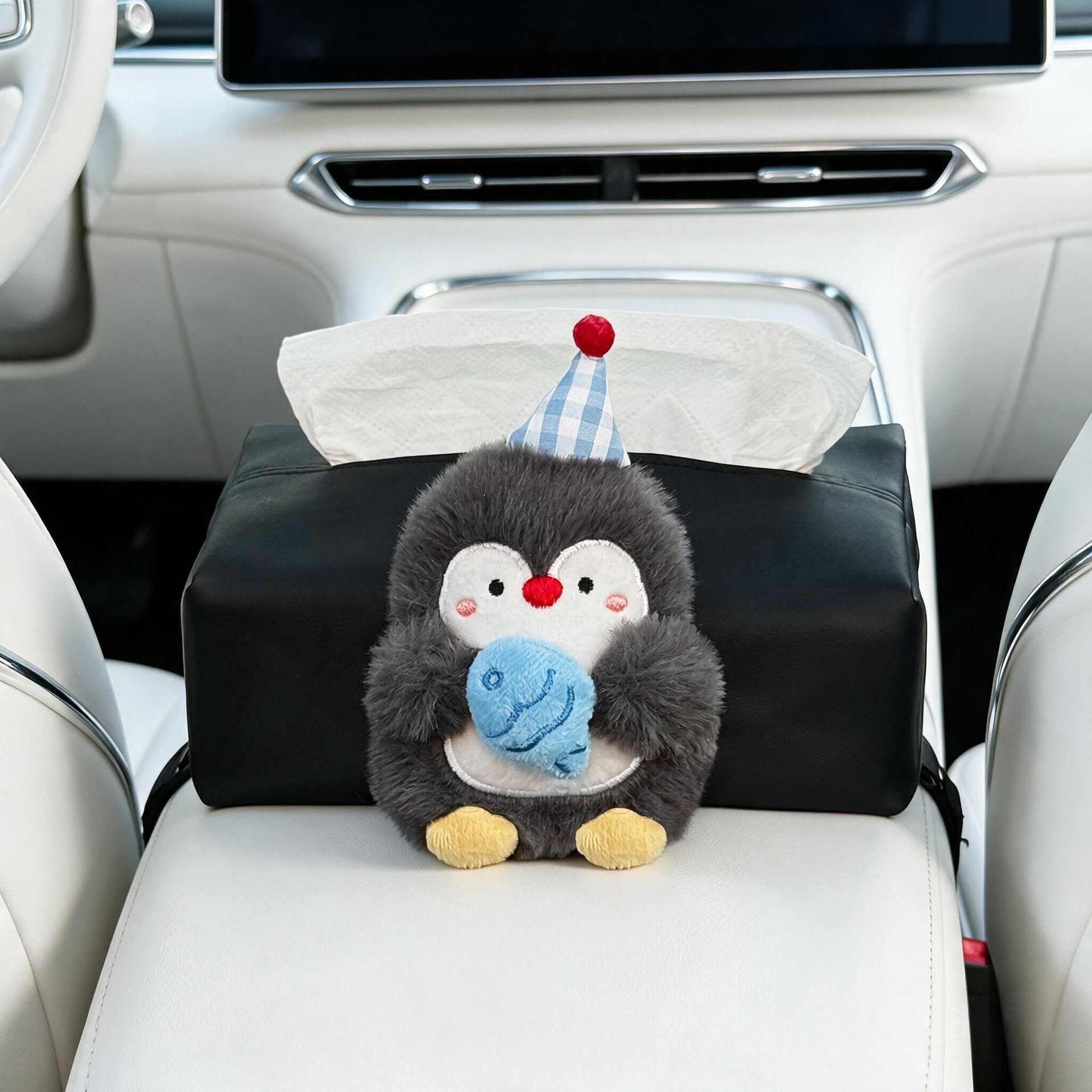 2026 New Car Tissue Box, Car Armrest Box Tissue Bag, Seat-mounted Car Tissue Bag, Cute Penguin Design for Women
