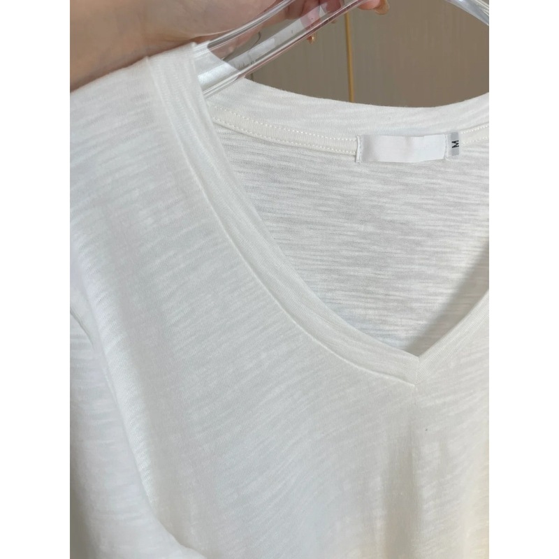 ホワイトレイジースタイル V ネック竹綿半袖レディース夏カジュアルルーズコットン Tシャツ薄い通気性ボトムストップ|undefined