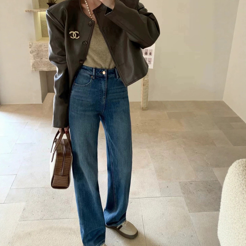 Jijian four-way stretch retro blue jeans 2026 early autumn new straight-leg slimming versatile long pants 603