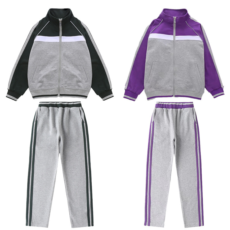 School uniform set for primary and secondary school students, children's school uniform, zip-up shirt, baseball jacket, British style toddler sports two-piece set