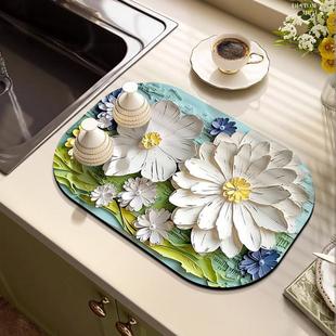 Kitchen countertop oil painting style flower diatom mud draining mat tableware bowl plate drying mat quick-drying anti-scald coaster in stock