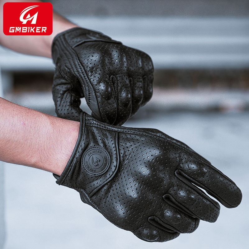 Motocicleta guantes de piel de oveja retro motociclista montar cuatro estaciones a prueba de viento, transpirable, a prueba de caídas, cálido otoño verano invierno