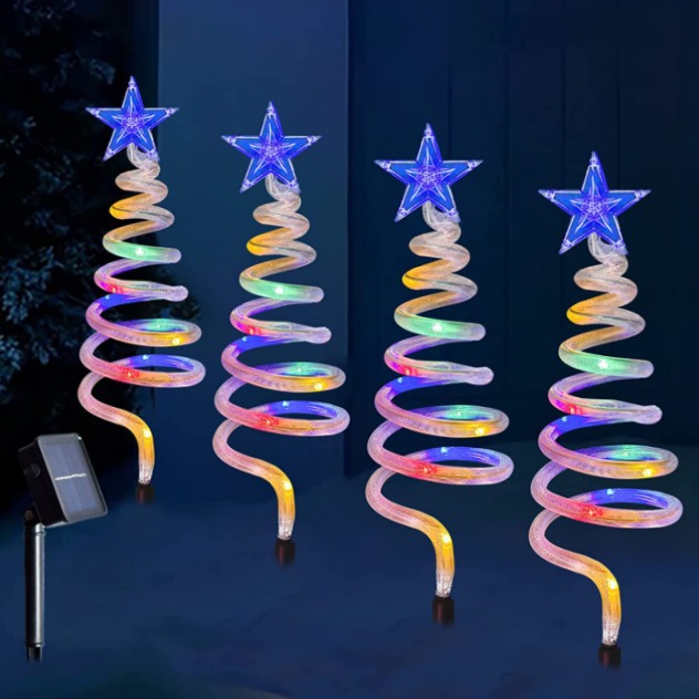 Lámpara de conexión a tierra de césped solar estrella de cinco puntas inserta de piso de copo de nieve uno para tres 8 baterías funcionales Luces de decoración al aire libre de Navidad