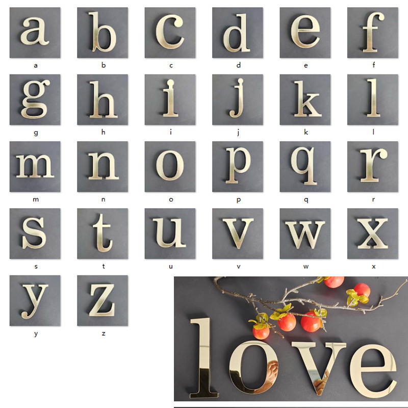 Cross-Border Exclusive Supply of DIY Creative Lowercase Acrylic Mirror Letters for Home Decoration, Self-Adhesive 3D Wall Stickers