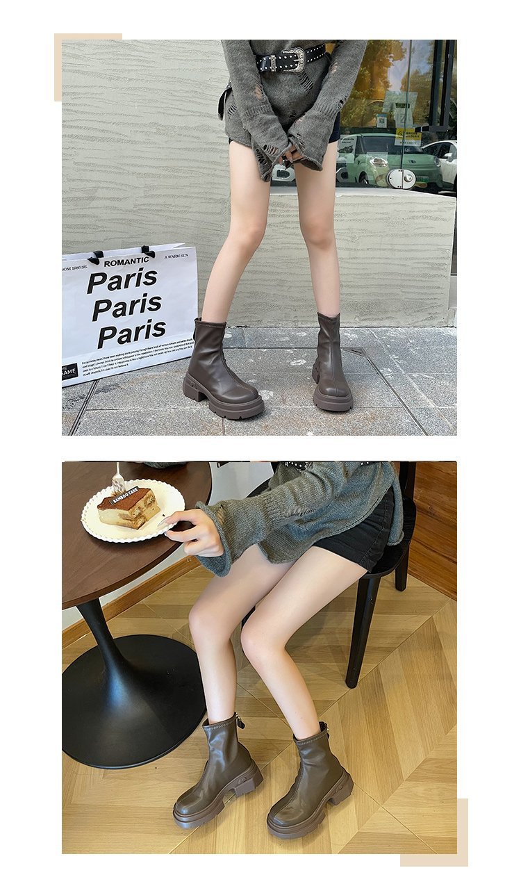 British Style Women’s Ankle Boots With Thick Heel And Back Zipper_voghion.com