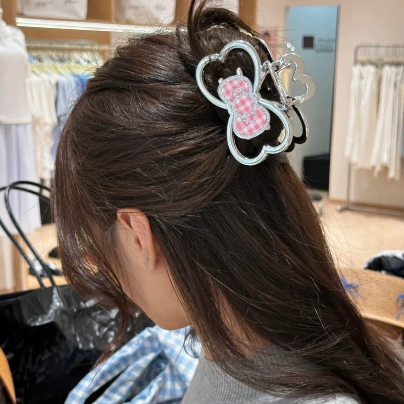 キラキラKT! 少女感猫両面つかみ高級感銀色蝶結びサメ挟み後頭部ヘアクリップ|undefined