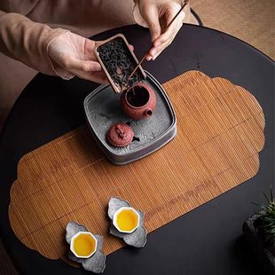 Japanese-Style Bamboo Tea Mat Double-Sided Table Runner Tea Mat Waterproof Chinese-Style Heat Insulation Mat Zen Dry Bubble Mat Kung Fu Tea Set Accessories