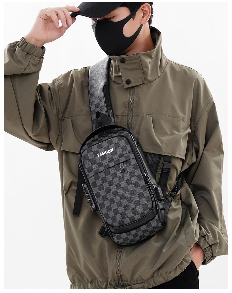 Men's chest bag, crossbody bag, anti-theft password lock, single-shoulder backpack, best-selling water-resistant storage bag, outdoor chest bag undefined