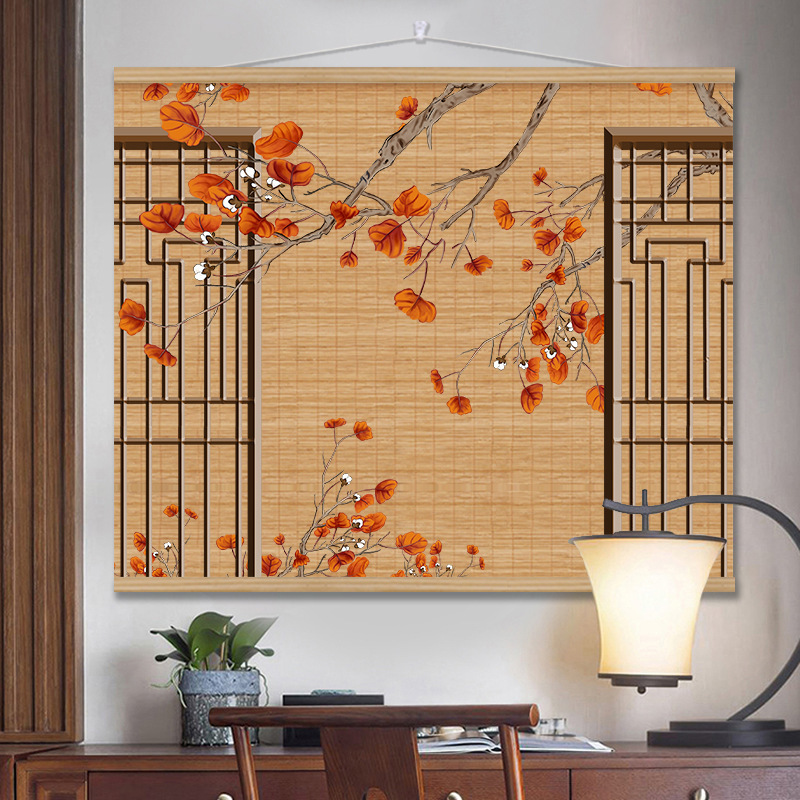 中式复古风大尺寸竹帘挂画茶室客厅卷轴装饰画卧室玄关禅意背景画|undefined