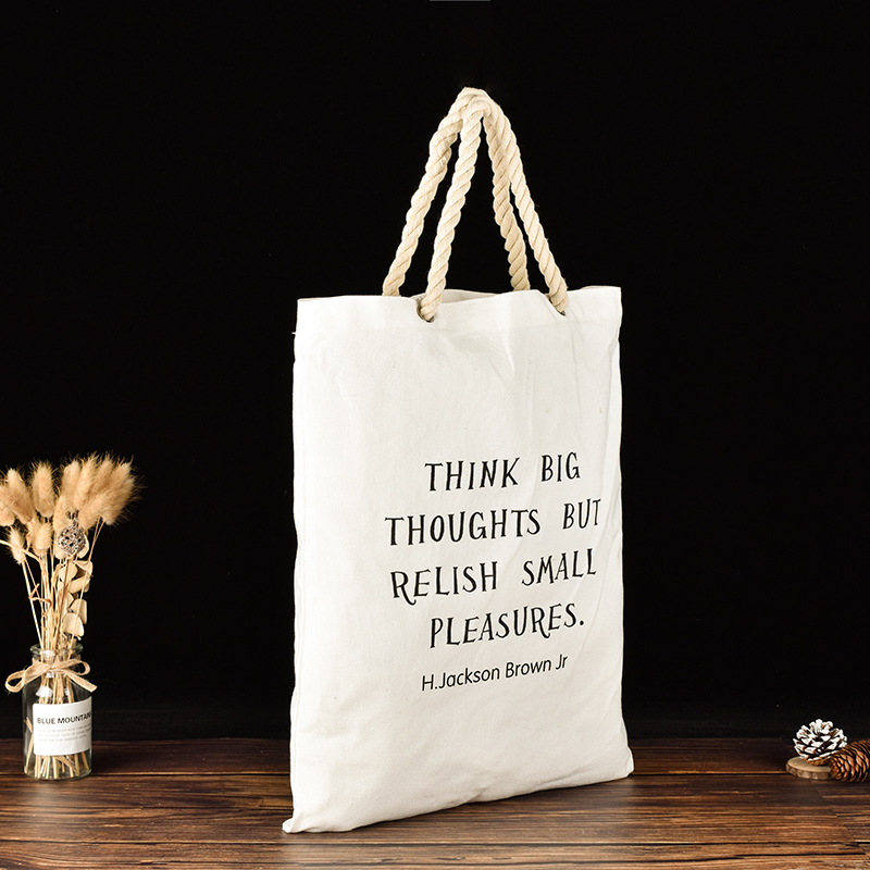 DIY来图设计文字单肩背帆布购物包黑色白色手提帆布袋子创意批发