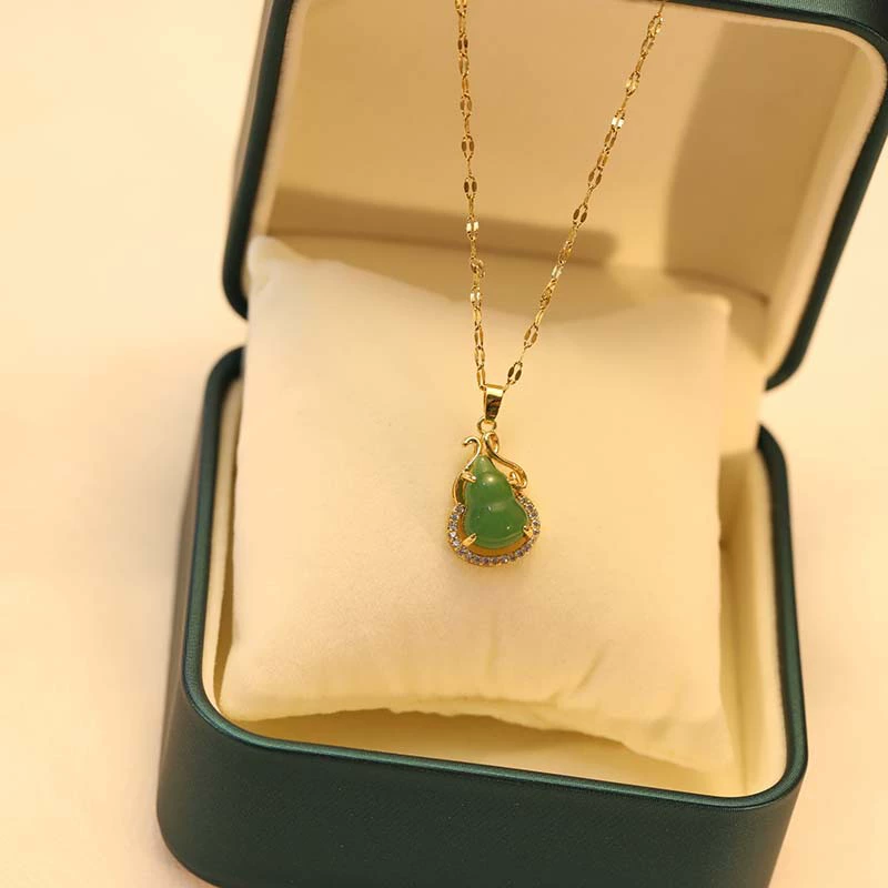 Титановая сталь не выцветает золотое ожерелье из тыквы с подвеской кольцо костюм женский зеленый кристалл свет Роскошная цепочка ключицы