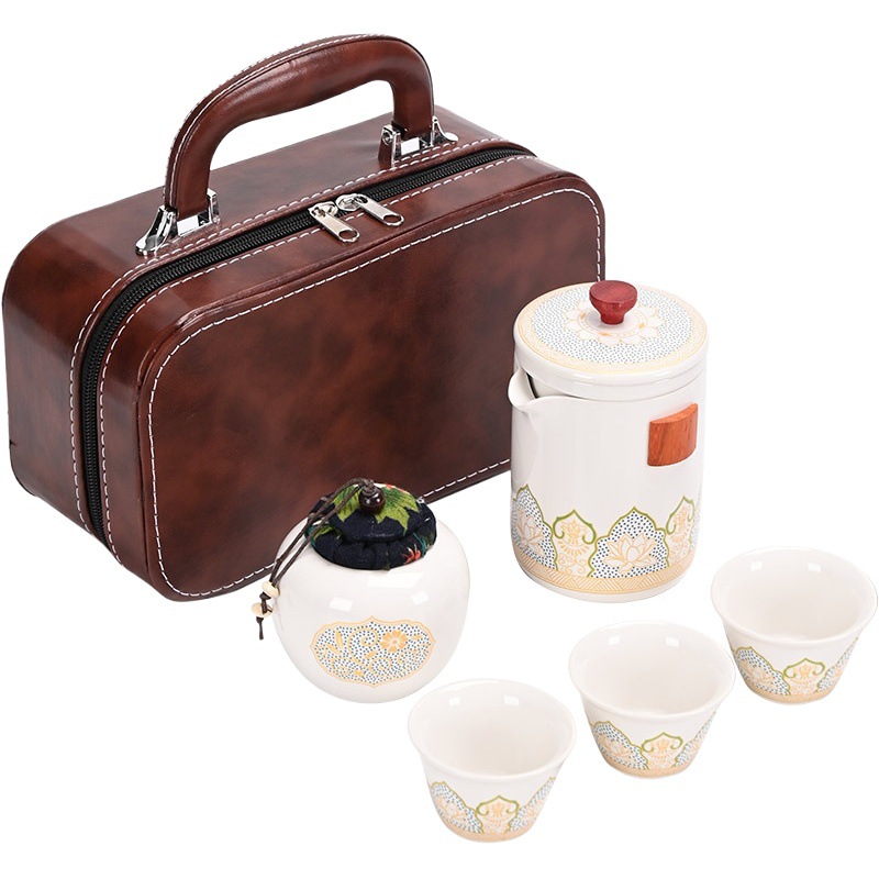 Travel Kung Fu Tea Set Outdoor Small Set Ceramic Express Cup One Pot Three Cups Accompanying Gift Business Ancient Gifts