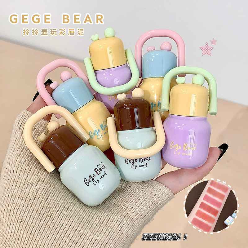 Gege Bear Glue Lip Color Lash Silky Matte White Lip Esmalte Soft Mist Lipstick Cross-Border Beauty