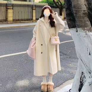 White Duck down Jacket Lining Double-Sided Velvet Woolen Outwear Women's Mid-Length Autumn and Winter French High-End Thickeneded Outwear