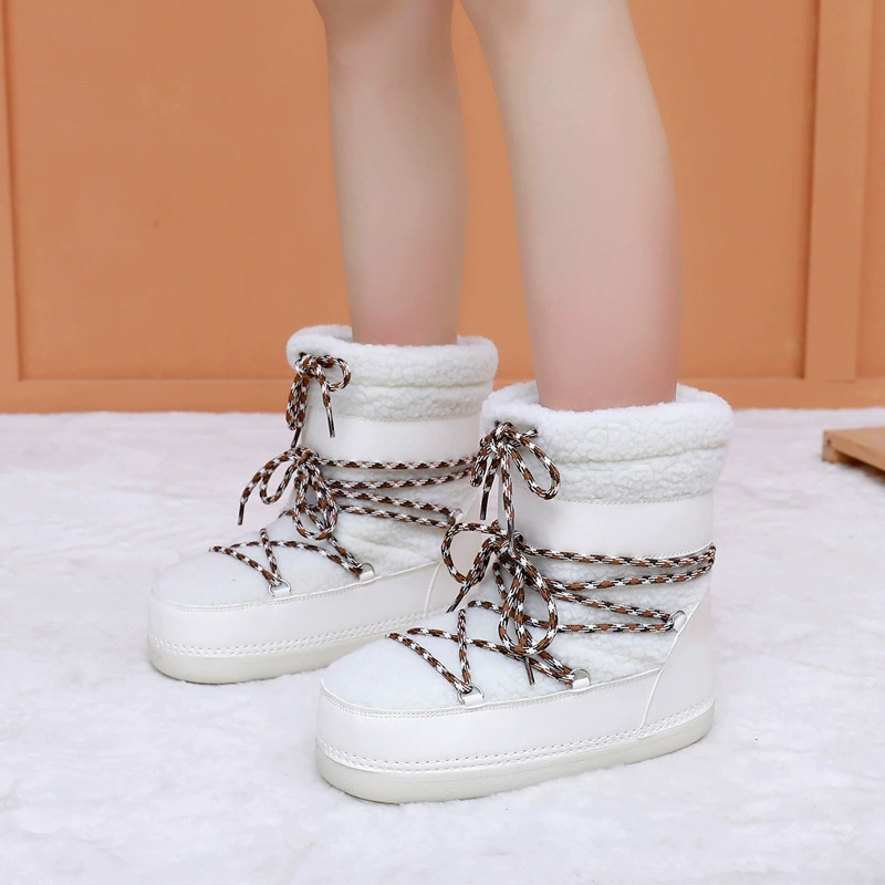Новые зимние Moon Boots 2025 для женщин, нескользящие тёплые снежные ботинки, стильные, для тинейджеров, туфли наوسط средний голени lace up с меховой подкладкой
