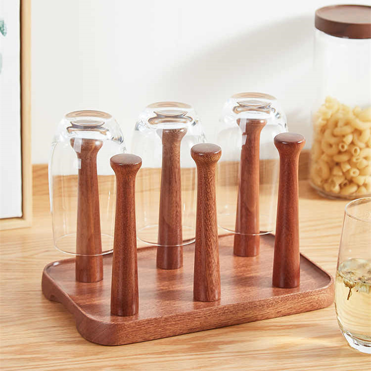 Hogar portavasos de madera maciza taza de té taza de vidrio taza al revés estante de drenaje estante de almacenamiento