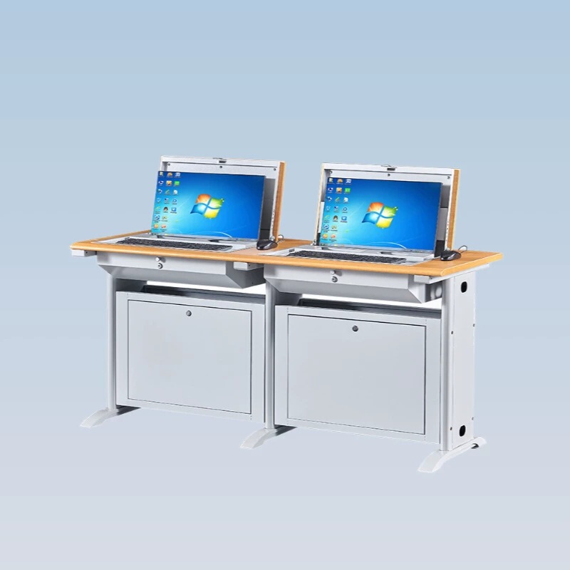 Flip Computer Desk Monitor Hidden Student Table School Multimedia Digital Classroom Computer Room Steel Wood Combination Training Table