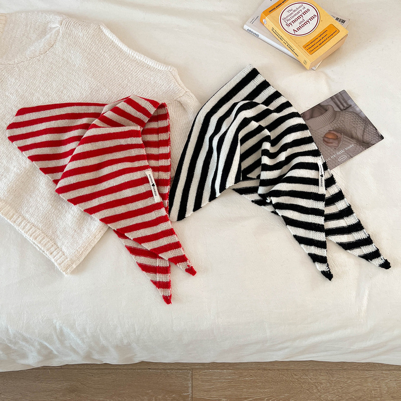 Export Order Includes Wool Triangle Scarf, Knitted Striped Small Scarf for Women, Japanese Style Multifunctional Small Neck Scarf, Trendy Export Order Includes Wool Triangle Scarf, Knitted Striped Small Scarf for Women, Japanese Style Multifunctional Small Neck Scarf, Trendy