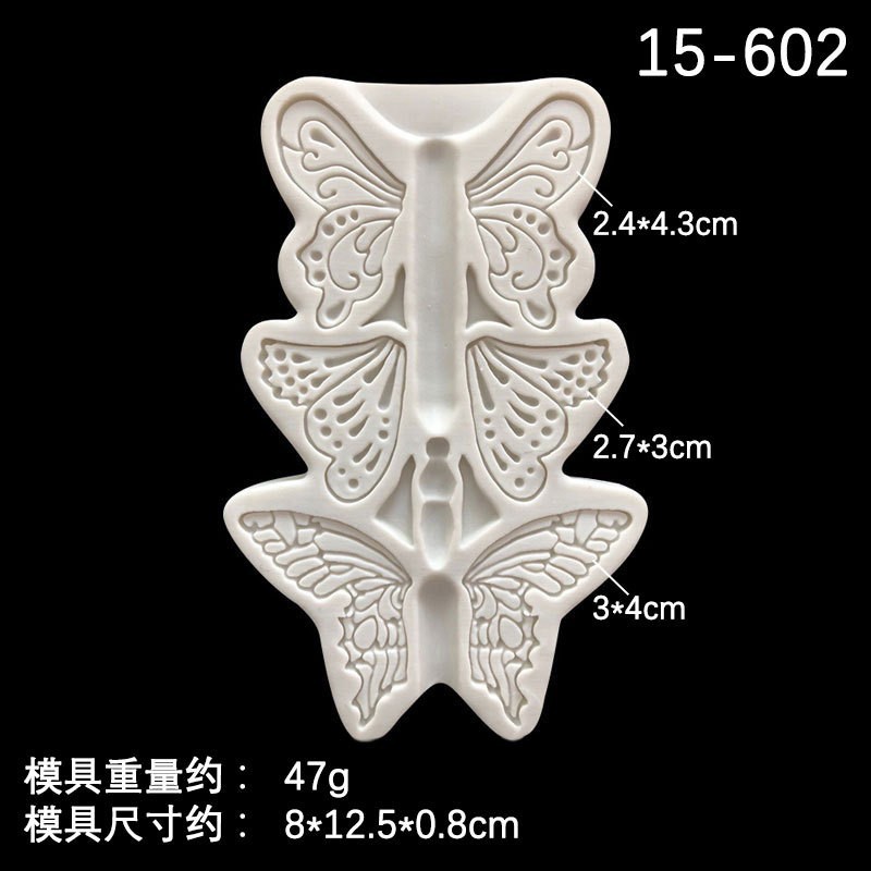 Pastel de mariposa de tres piezas de fondant, molde de decoración de chocolate, galletas de silicona, molde Pace seco, pegamento