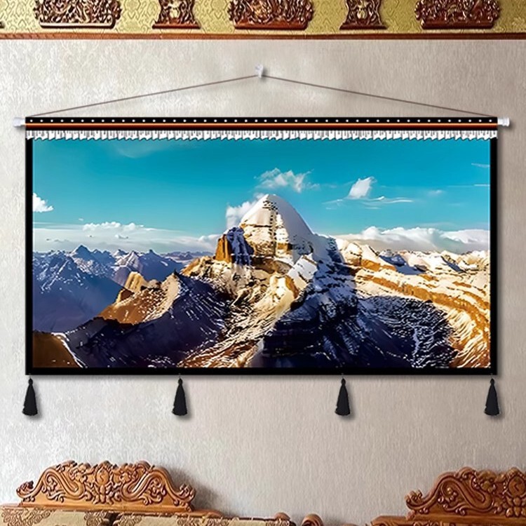 Xizang Kailas Mountain Snowscape Fabric Hanging Art Xizang Style Hotel Homestay Restaurant Private Room Living Room Background Hanging Cloth