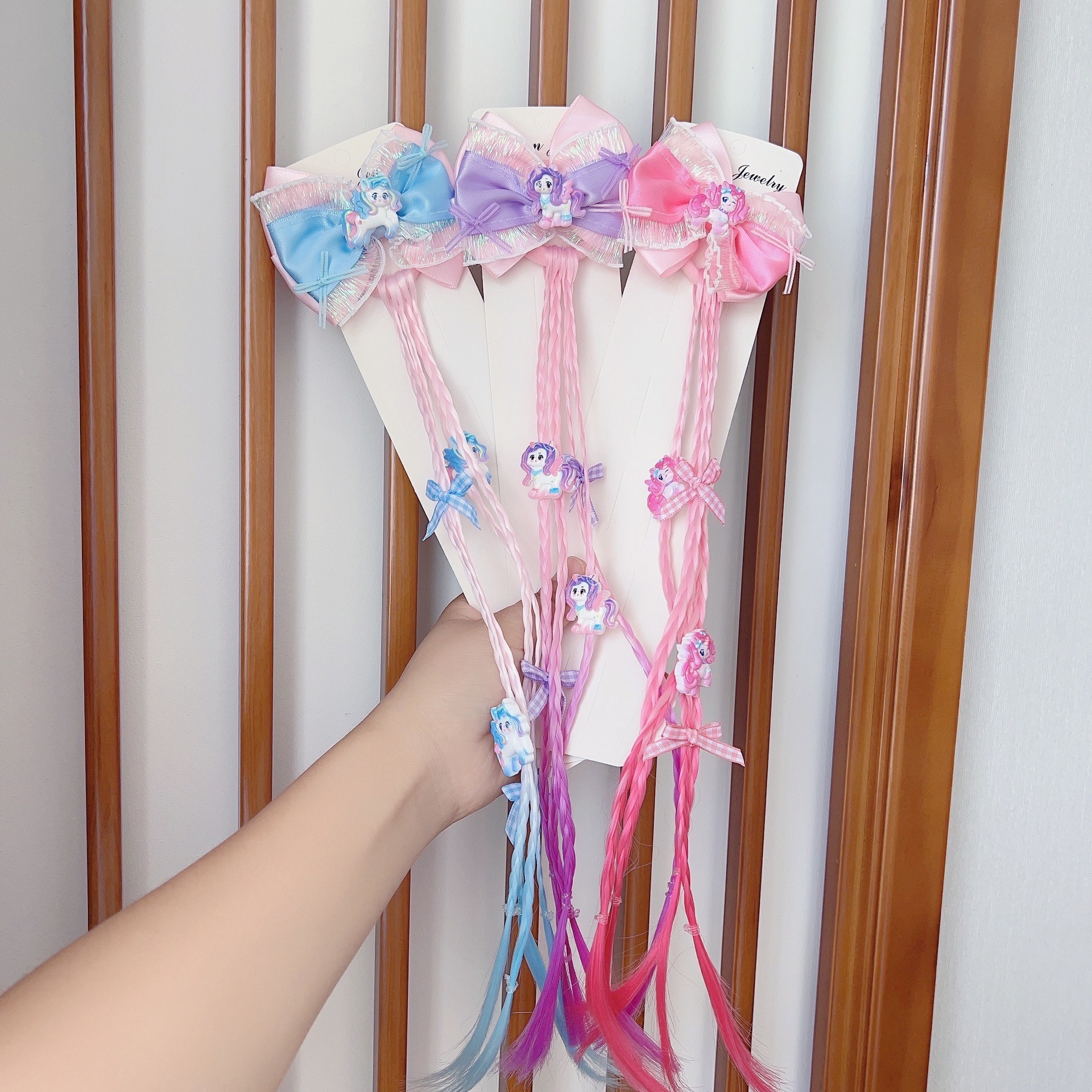 Niños pinas de cabello cola de caballo lengüeta bordilla unicornio adorable pinas de cabello niñas princesa arco toque de cabeza bebé