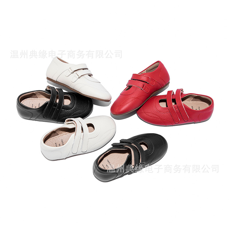 Korean Style Girls' Soft-Soled Small Leather Shoes 2025 Autum New Kidsren's Shallow Mouth Mary Jane Shoes Double-Strap Ballet Shoes