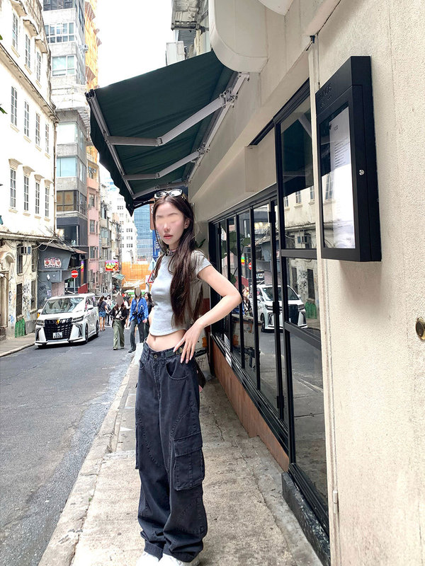 YUYUREAL 甜酷主义 美式高街复古水洗工装裤抽带直筒休闲裤|undefined