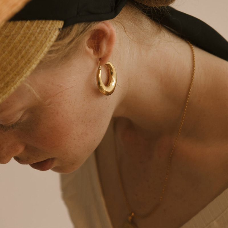 Elegant Geometric Copper Plating Hoop Earrings 1 Pair