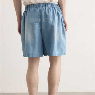 Summer New Style Ac Distressed Letter Logo Spray Horse Wash Faded Loose Casual Denim Shorts Five-Quarter Pants