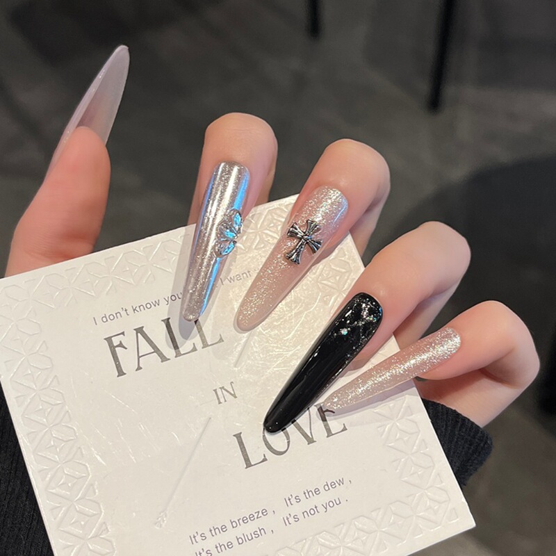 New Black Baroque Wearable Nail Patches Finished Long Thin Dog Handmade Nail Patches Manufacturer Wholesale