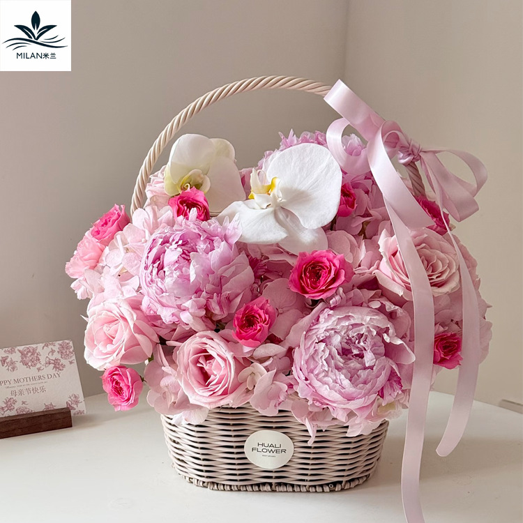 Cestas de flores francesas tejidas a mano cestas de plástico de caña pastorales de viento de caña tejidas de mano cestas de flores salón de flores cestas de flores
