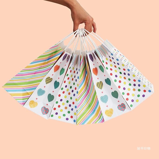 New White Kraft Paper Bag with Handle 10.6* 8.3*4.3inch Bulk Gift Bag Paper Bag Source Manufacturer