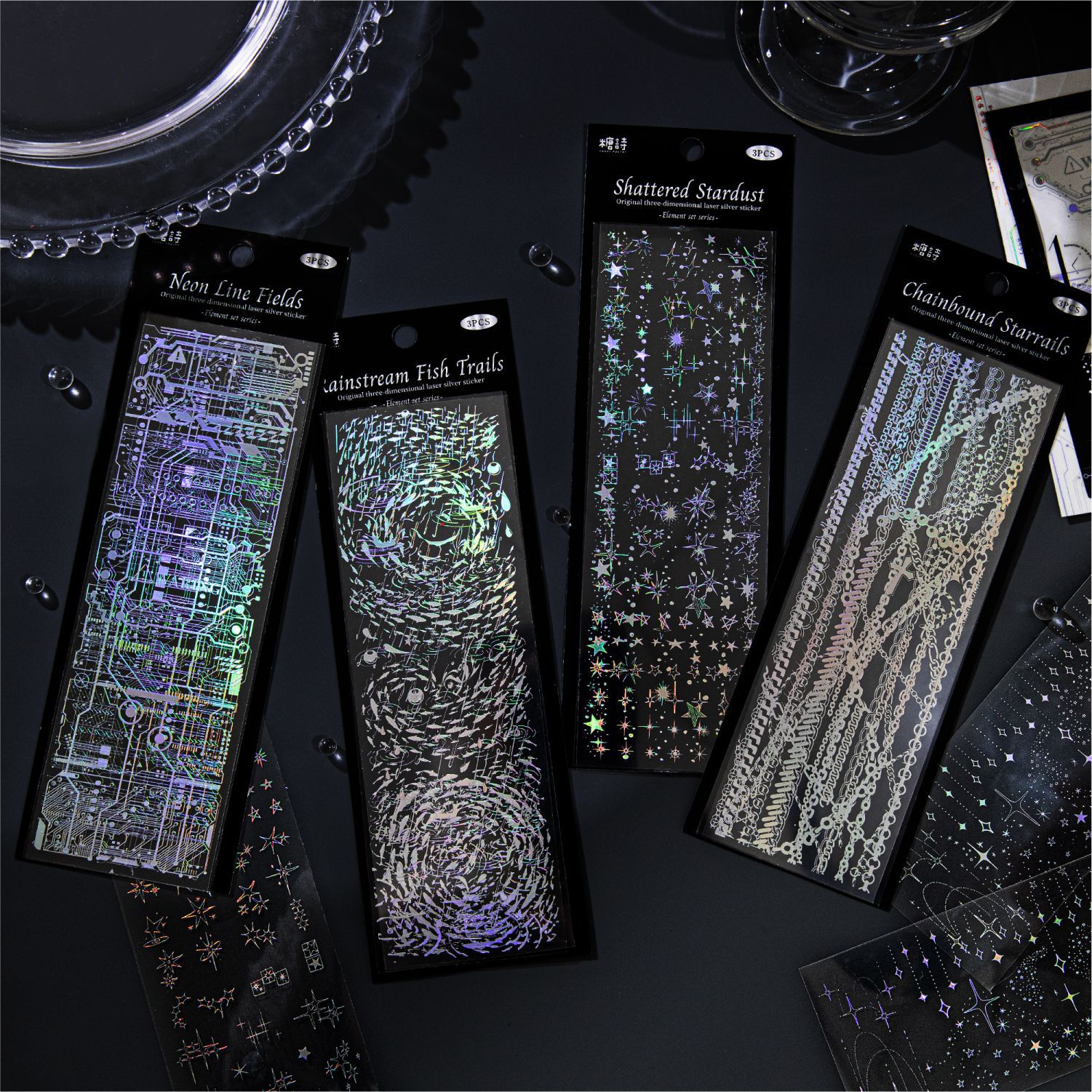Sugar Poetry Pet 3D Laser Silver Flat Stickers Element Collection Series Journal Material Basic Pattern Base Collage