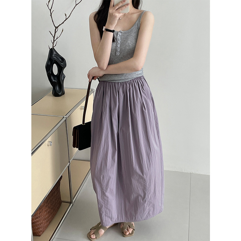 Taochuan [Purple Flower Bud Skirt] Niche Texture Wrinkled Temperament Skirt High Waist Slim Long Skirt for Women 2538
