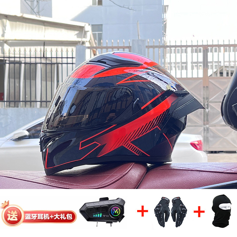 Casco de cola grande de motocicleta Jiekai Casco completo con auriculares Bluetooth Casco de conducción de motocicleta eléctrica de cuatro estaciones para hombre
